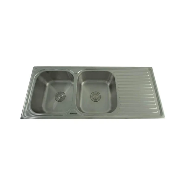 Futura Stainless Steel Sink Dura Series DURA DOUBLE BOWL WITH DRAIN BOARD 47 X 20 ( 47 x 20 inches ) - Satin - Image 2