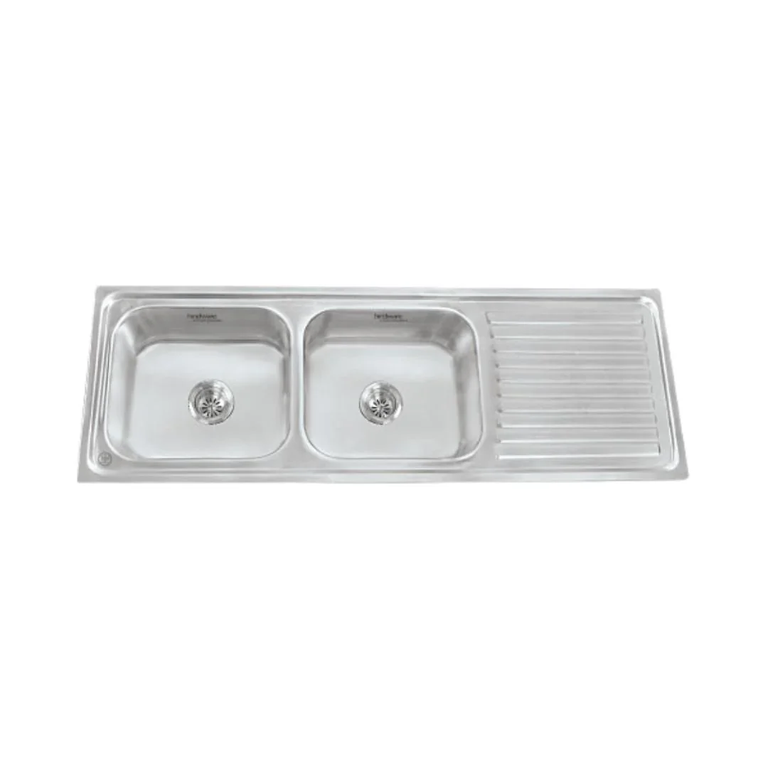 Hindware Stainless Steel Sink Pressed Series DOUBLE BOWL WITH DRAINER ENRICO 54 x 18 x 8 ( 54 x 18 inches ) - Glossy
