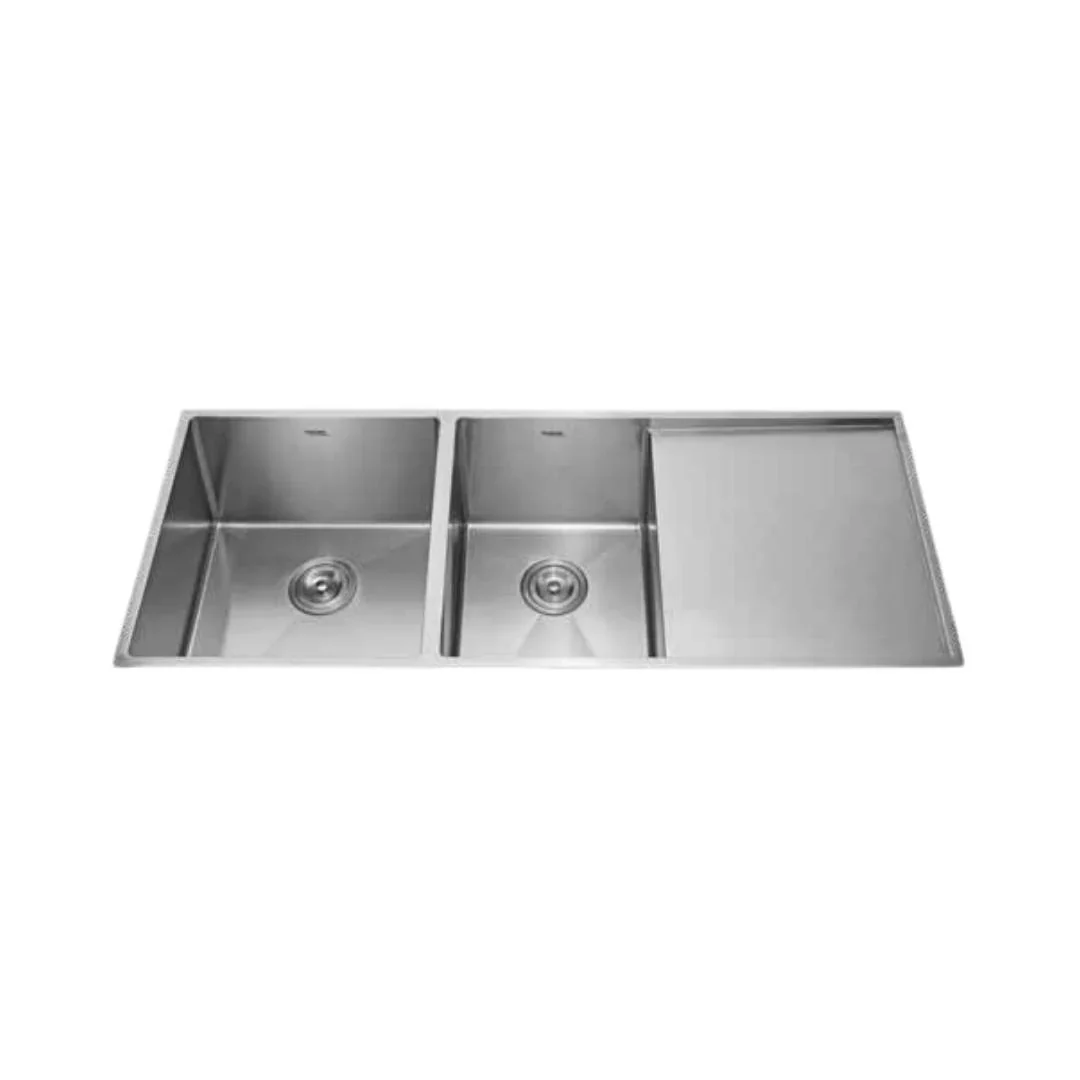 Hindware Stainless Steel Sink Handmade Series DOUBLE BOWL WITH DRAIN BOARD FEDERICO NEO 47 x 19 ( 47 x 19 inches ) - Satin