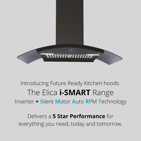 Elica 75 cm Wall Mounted Chimney Ismart Series / 2500RPM / ISMART GLACE HAC BF LTW 75 NERO / 15 YEARS WARRANTY - Image 2