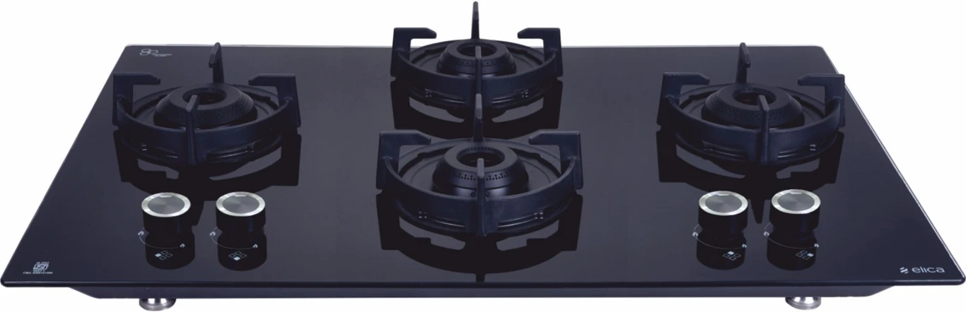 Elica 90cm 5 Burner Auto Ignition Hob | FLEXI 590 LOTUS IND HD BRASS | SABAF Burners | Cast Iron Pan Support with Heat Guard | 8mm Toughened Glass | 10-Year Burner Warranty | Black - Image 2