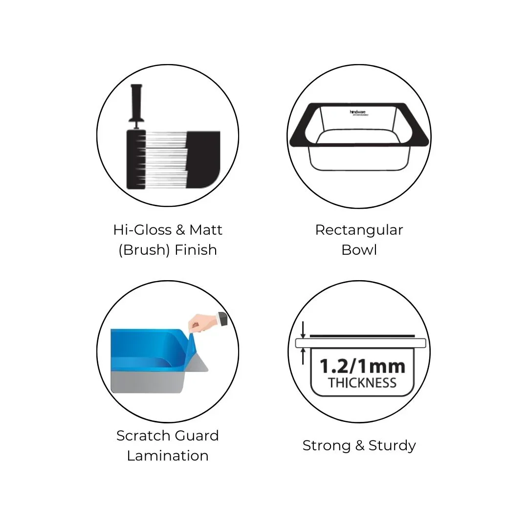 Hindware Stainless Steel Sink Pressed Series SINGLE BOWL WITH DRAINER PLATINO 32 x 20 x 8 ( 32 x 20 inches ) -GLOSSY - Image 2