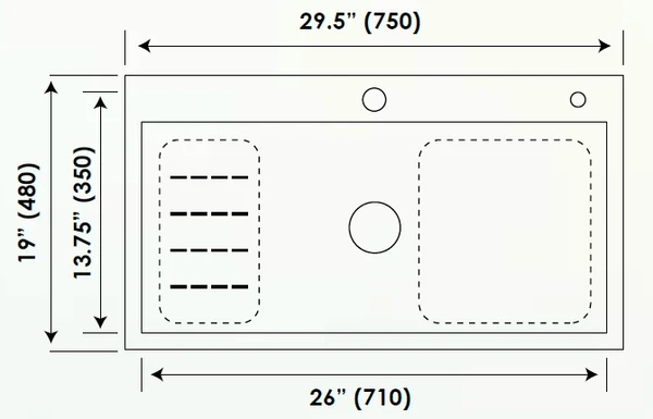 Sincore Stainless Steel Sink Hand Crafted Series SATELLITE ( 29.5 x 19 inches ) - Matt - Image 4