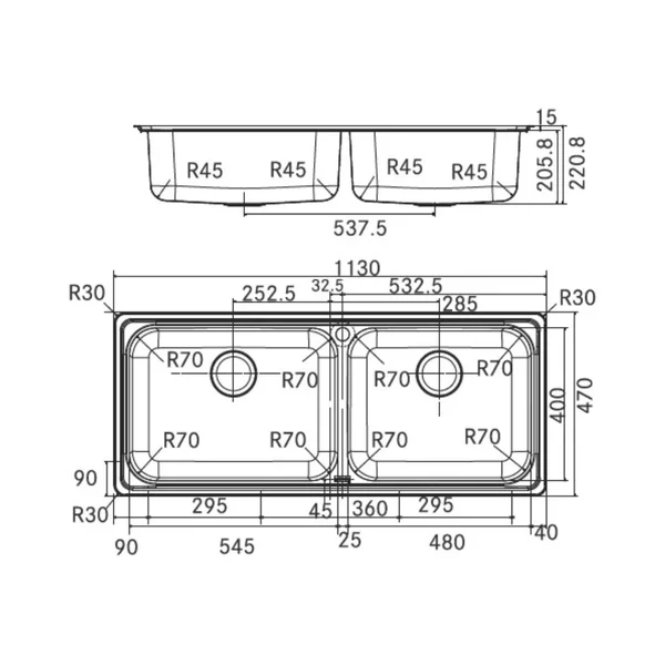 Franke Stainless Steel Sink Artisan Series RSX 620 55 48 ( 45 x 18 inches ) - Satin - Image 3