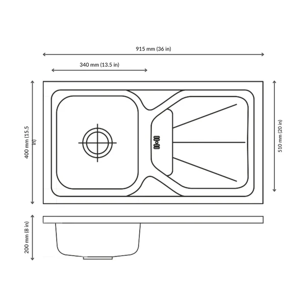Nirali Stainless Steel Sink D'Signo Range ELEGANCE UNIQUE SMALL ( 36 x 20 inches ) - Anti-Scratch - Image 4