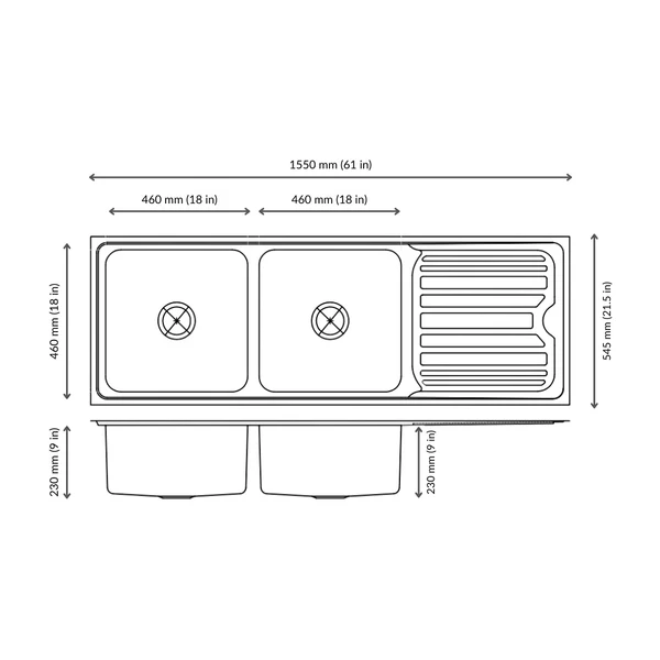 Nirali Stainless Steel Sink Silent Square Range LUXOR BIG ( 61 x 21.5 inches ) - Satin - Image 4