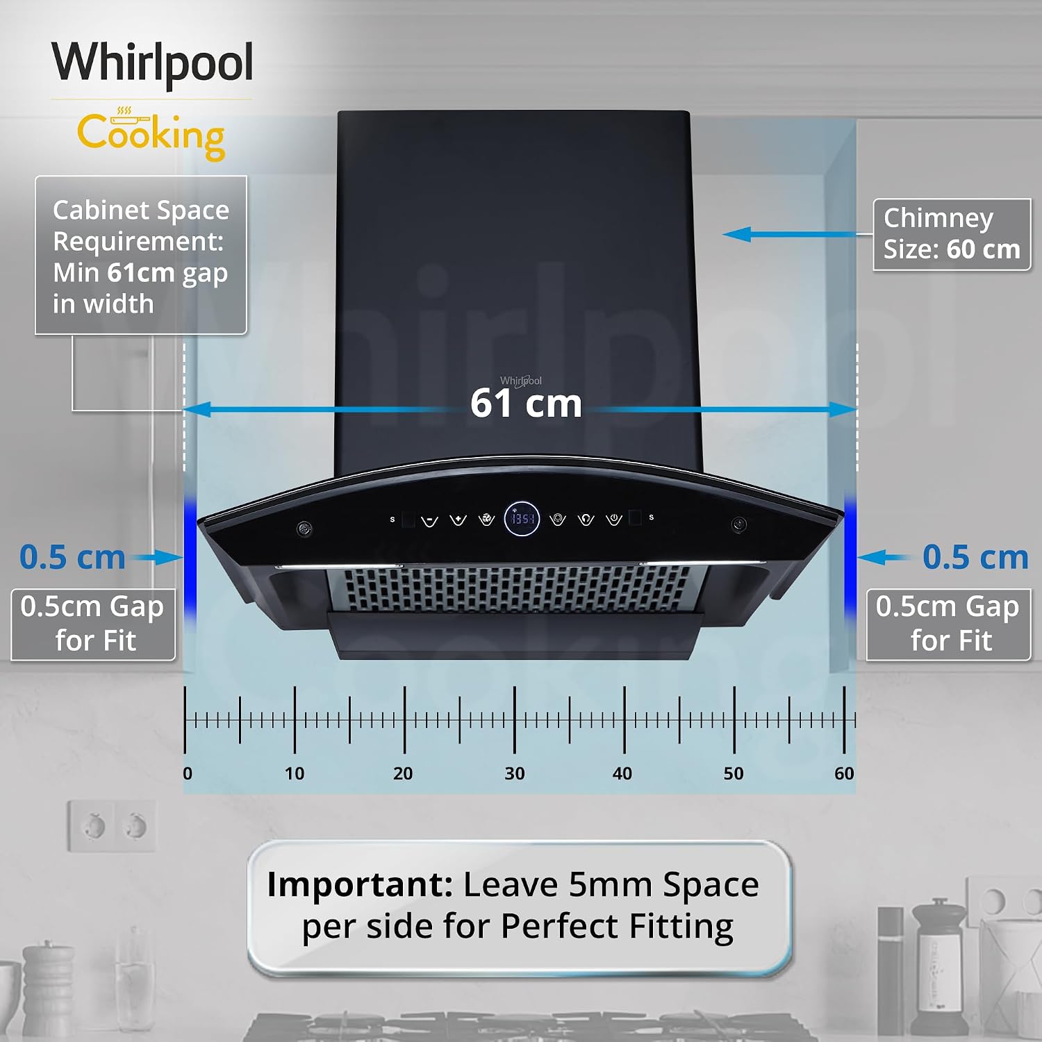 Whirlpool 60cm 1600 m3/hr BLDC Filterless Autoclean Kitchen Chimney | Free Installation | 11 Yrs WARR on Motor and 5 Yrs Comprehensive| CGFL PRO 600 BLDC HAC BK HOOD| Black| Touch Control| RPM Display - Image 7