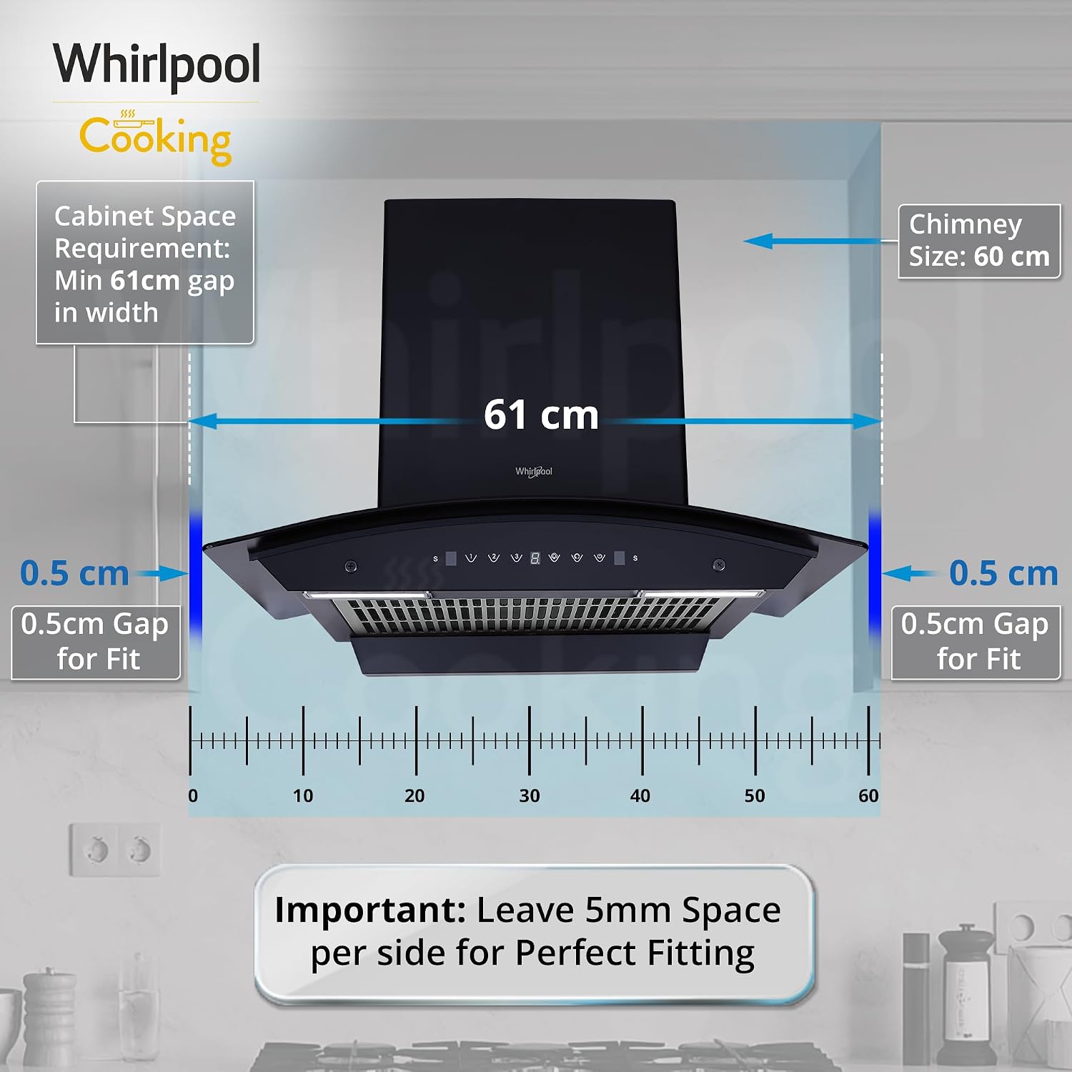 Whirlpool 60cm 1350 m3/hr Filterless Autoclean Kitchen Chimney 11 Years Warranty on Motor and 5 Years Comprehensive CGFL 604 HAC BK HOOD | Gesture Control| Black - Image 6