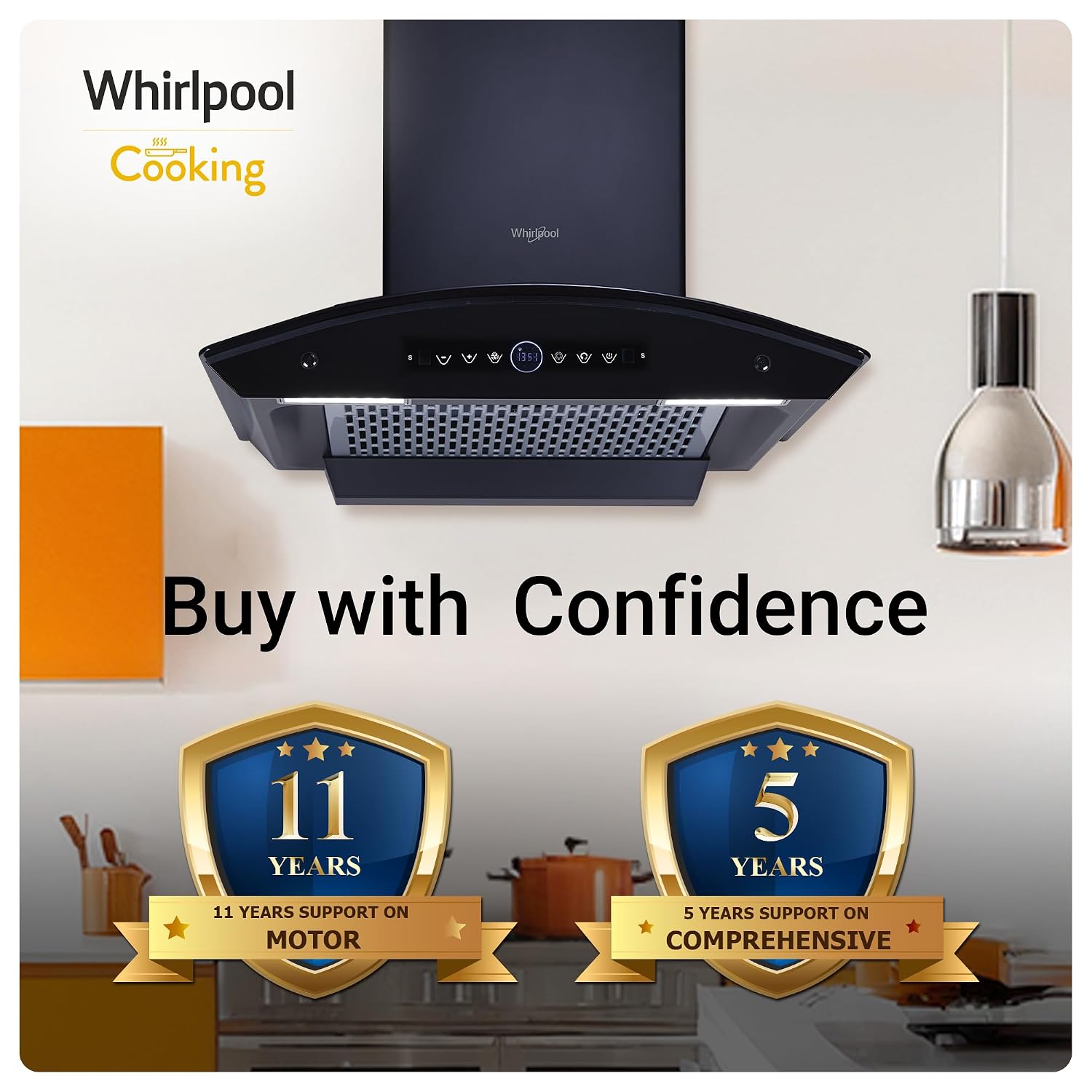 Whirlpool 60cm 1600 m3/hr BLDC Filterless Autoclean Kitchen Chimney | Free Installation | 11 Yrs WARR on Motor and 5 Yrs Comprehensive| CGFL PRO 600 BLDC HAC BK HOOD| Black| Touch Control| RPM Display - Image 4