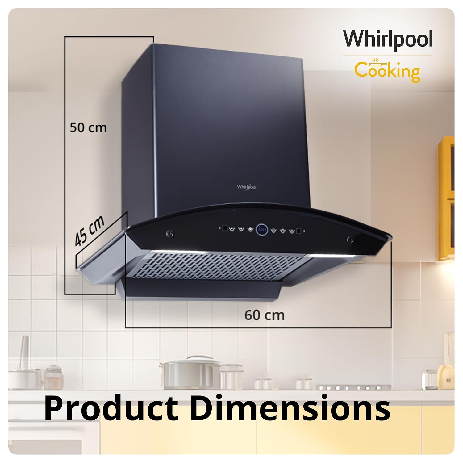 Whirlpool 60cm 1600 m3/hr BLDC Filterless Autoclean Kitchen Chimney | Free Installation | 11 Yrs WARR on Motor and 5 Yrs Comprehensive| CGFL PRO 600 BLDC HAC BK HOOD| Black| Touch Control| RPM Display - Image 5