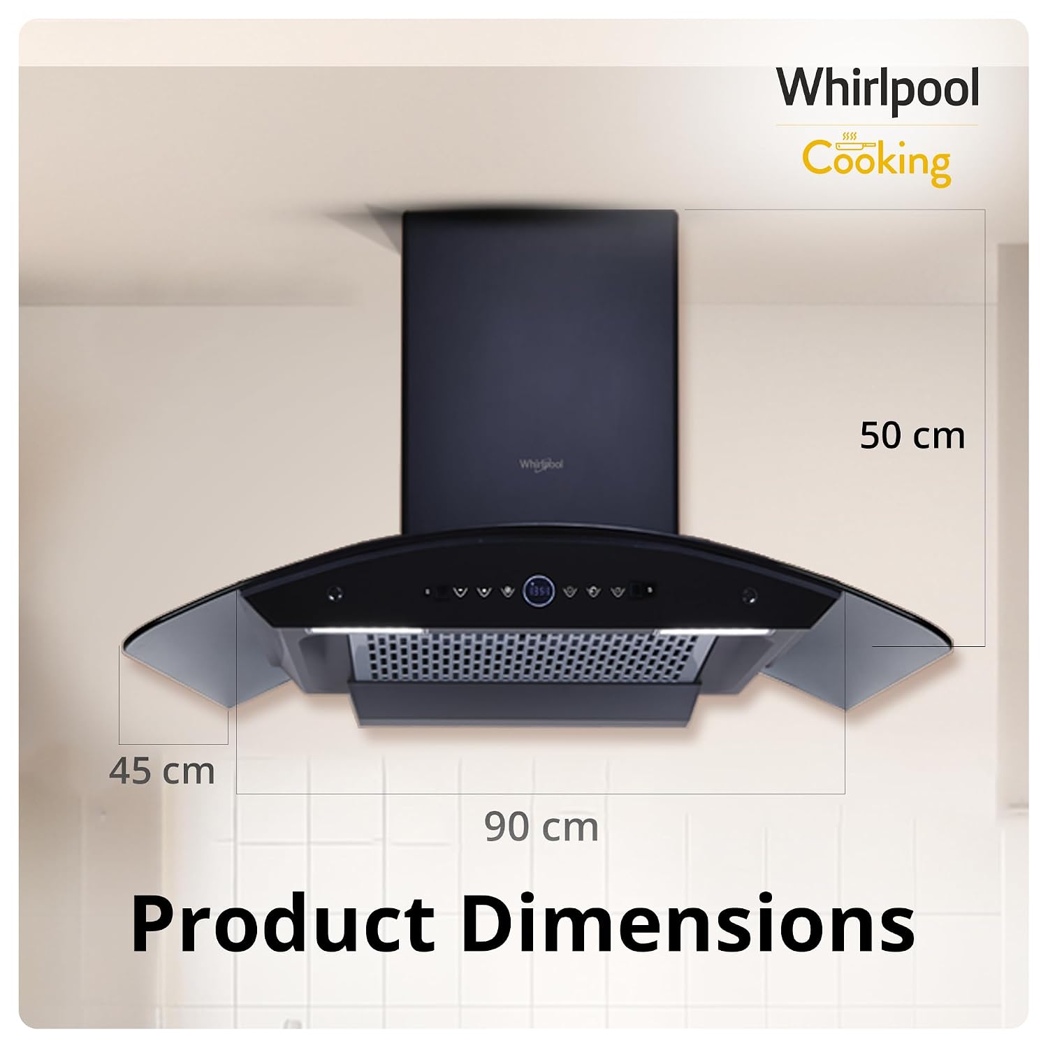 Whirlpool 90cm 1600 m3/hr BLDC Filterless Autoclean Kitchen Chimney | Free Installation | 11 Yrs WARR on Motor and 5 Yrs Comprehensive| CGFL PRO 900 BLDC HAC BK HOOD| Black| Touch Control| RPM Display - Image 3