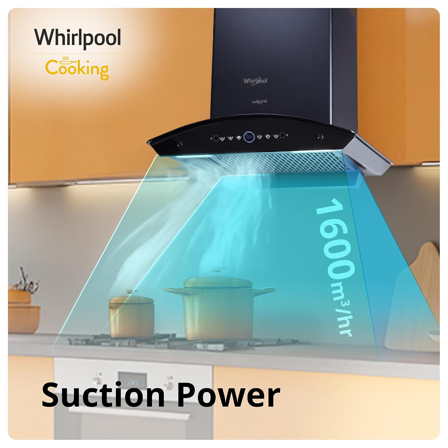 Whirlpool 90cm 1600 m3/hr BLDC Filterless Autoclean Kitchen Chimney | Free Installation | 11 Yrs WARR on Motor and 5 Yrs Comprehensive| CGFL PRO 900 BLDC HAC BK HOOD| Black| Touch Control| RPM Display - Image 5